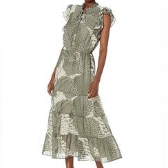 Philosophy Coquette Green White Cottagecore Abstract Sheer Prairie Midi Dress 3X - Picture 1 of 12